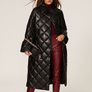 STAND STUDIO Dorothea Quilted Faux Leather Vegan Full Length Puffer Coat 34 M L